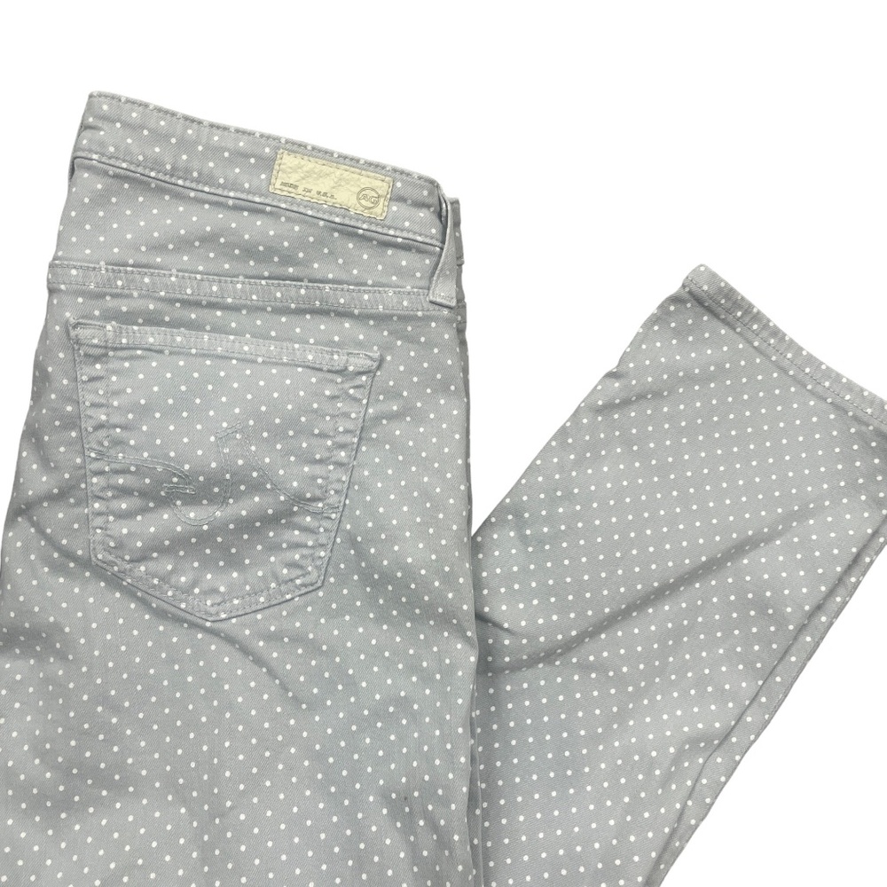 AG Adriano Goldschmied 28R Gray White Polka Dot Slim Straight The Stevie Ankle